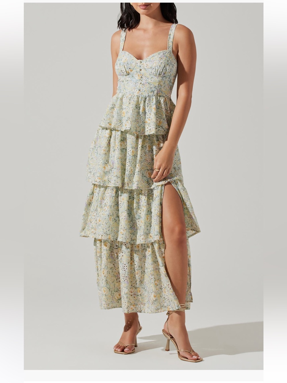 ASTR the Label Midsummer Floral Tiered Cotton Maxi Dress mint green large NWT